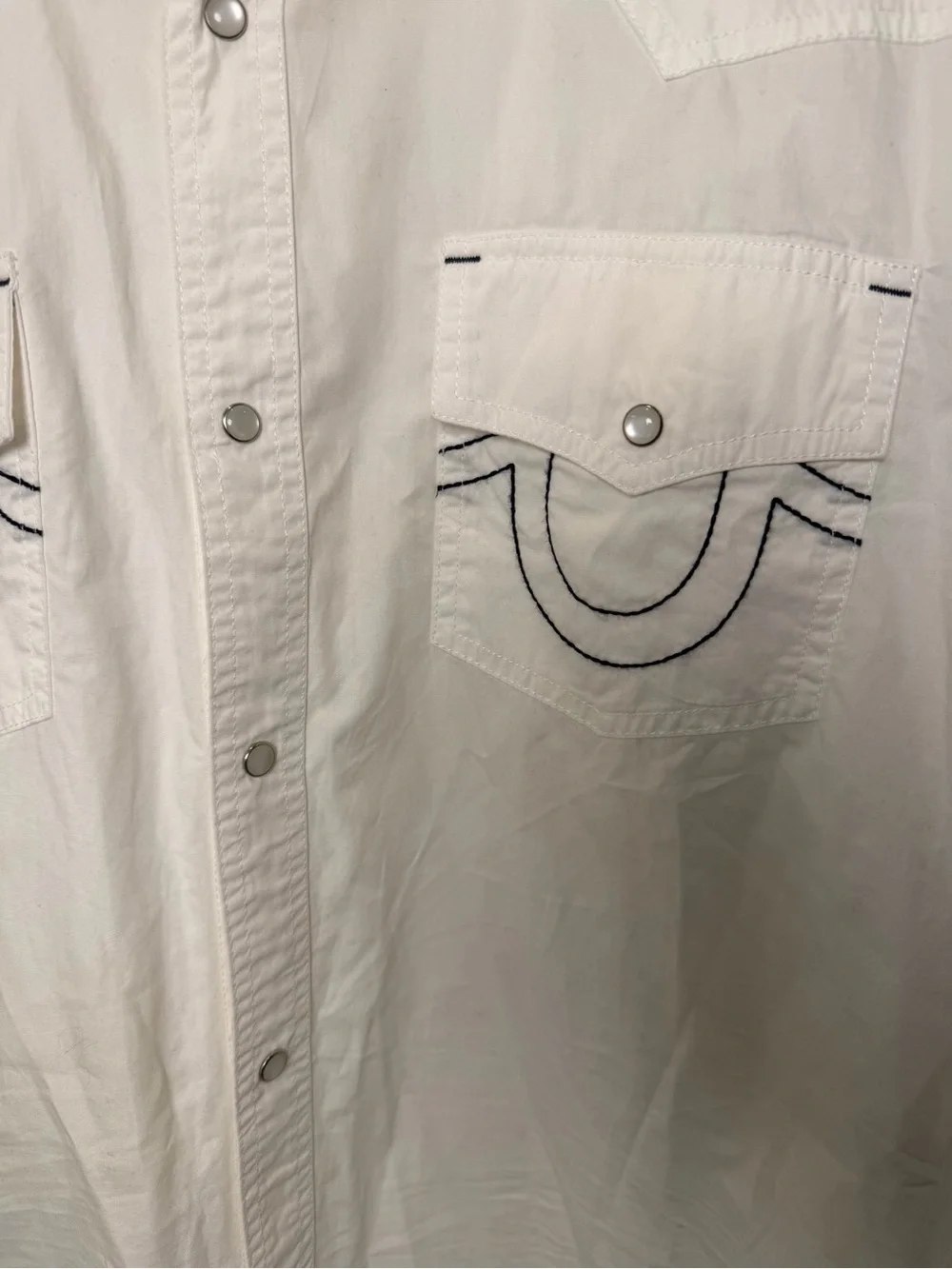True Religion Big T Western Pearl Snap Shirt White Contrast Stitch 3XL